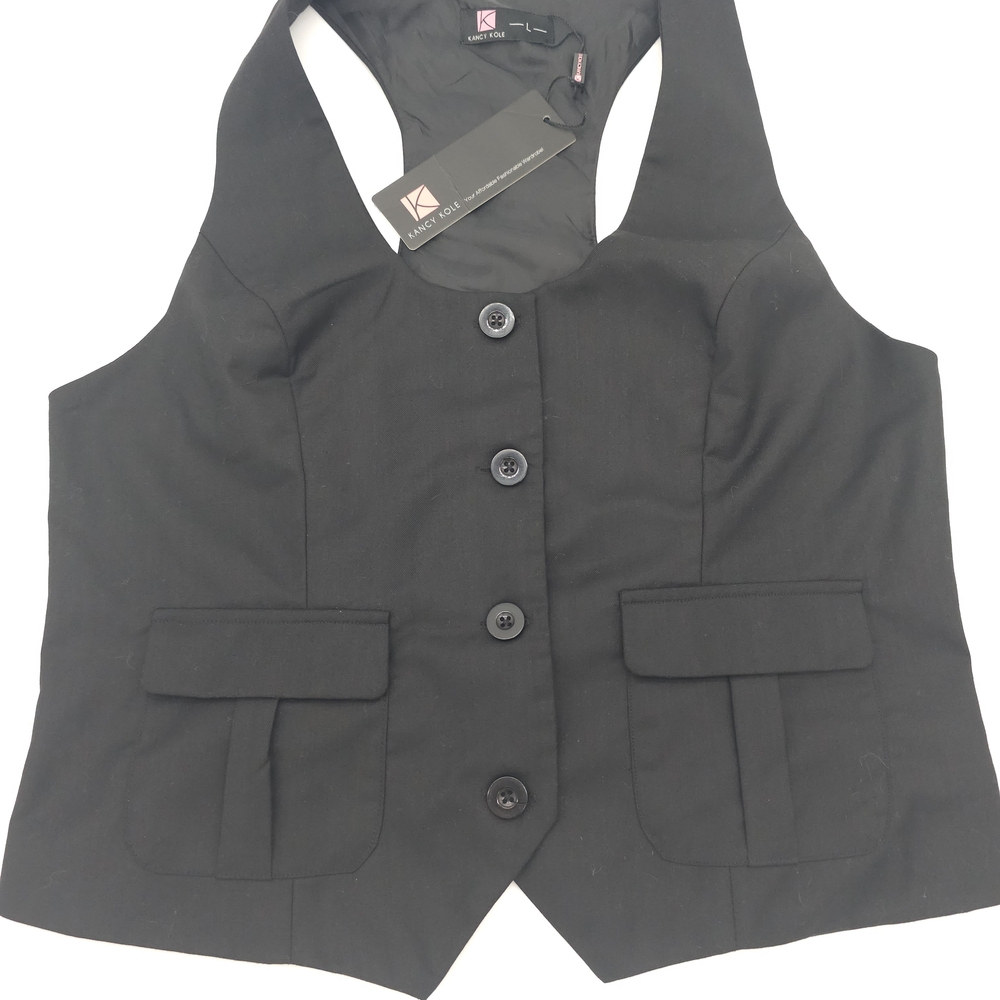 Black Buttoned Women's Vest Top